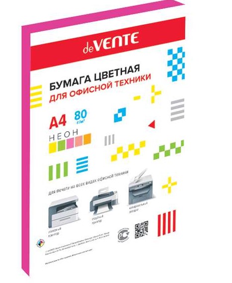 Бумага цветная для офисной техники,'deVENTE', А4 , 75г;м2, неон, розовый цвет, 2072224