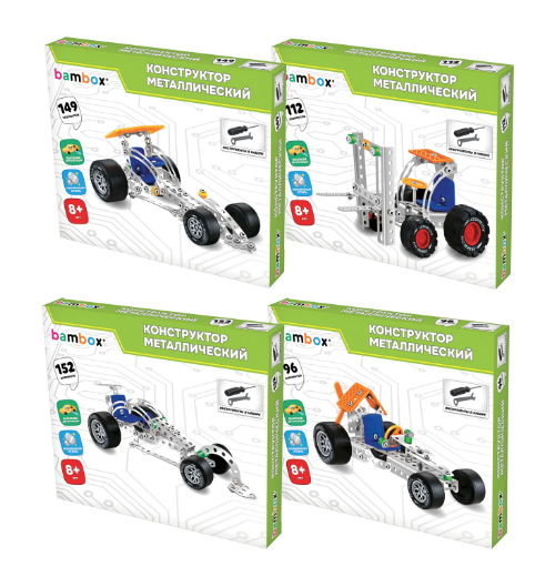 Конструктор металлический Машинки, 4 вида ассорти, BAMBOX (БАМБОКС), 666367