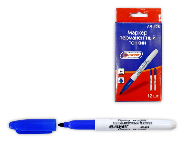 Маркер перманентный 'ASMAR' тонкий , цвет синий, AR-428