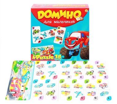 Настольная игра Домино+Puzzle Рыжий Кот 'Для мальчиков' 3+, ИН-6756