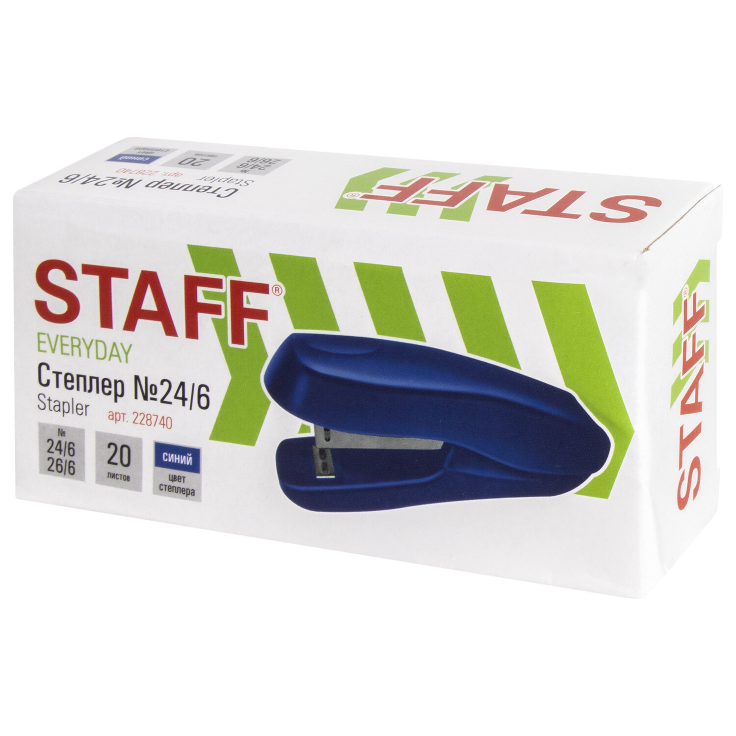 Степлер №24;6, 26;6, STAFF 'EVERYDAY', до 20 листов синий, 228740