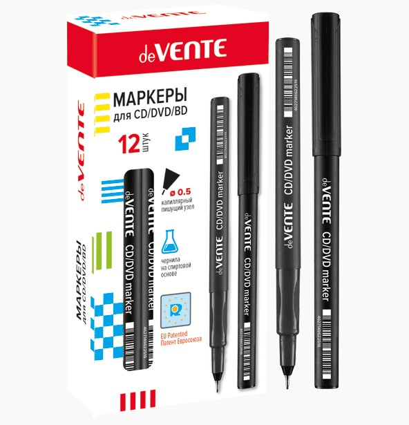 Маркер для компакт-дисков 'deVENTE' круглый корпус, капиллярный 0,5 мм наконечник, черный, 5041800