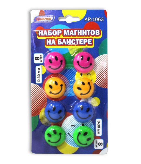 Набор магнитов 'Смайлы' 8 шт., D-30 мм, блистер, AR-1063