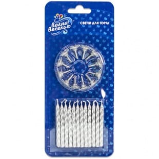 Свечи для торта Волна Веселья 'Серебро' 6 см 24 шт 620074S