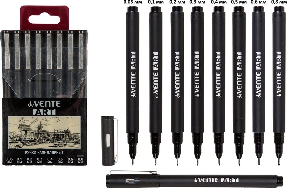 Набор ручек капиллярных 'deVENTE.Art', d=0.1;0.2;0,3;0,4;0,5;0,6, чёрный цвет, (8 шт;уп), 5060303