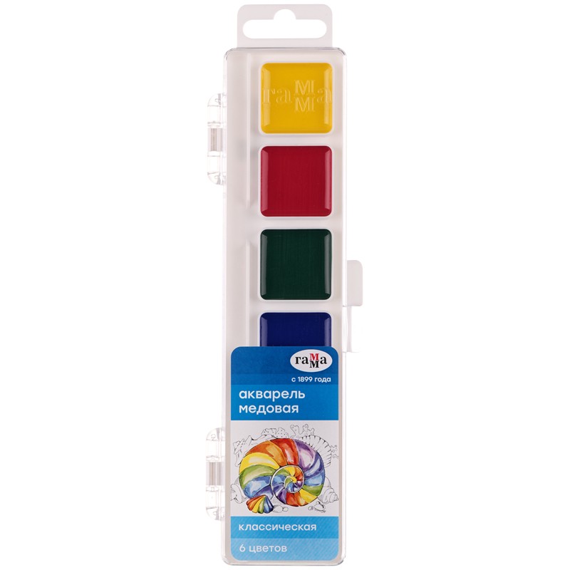 Акварель Гамма 'Классическая', медовая , 06 цветов , без кисти , пластик. упак, 1009191