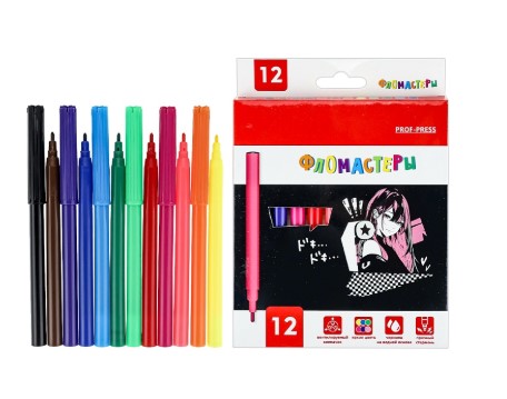 Фломастеры с вентилир колпачком 12 цв. BLACK ANIME, ФВ-2567