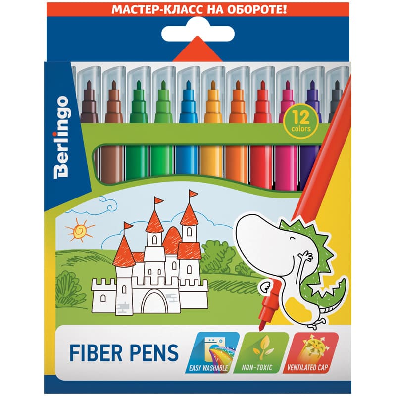 Фломастеры 12 цв. Berlingo 'Fiber pens' полиэтилен. уп., европодвес WP00212
