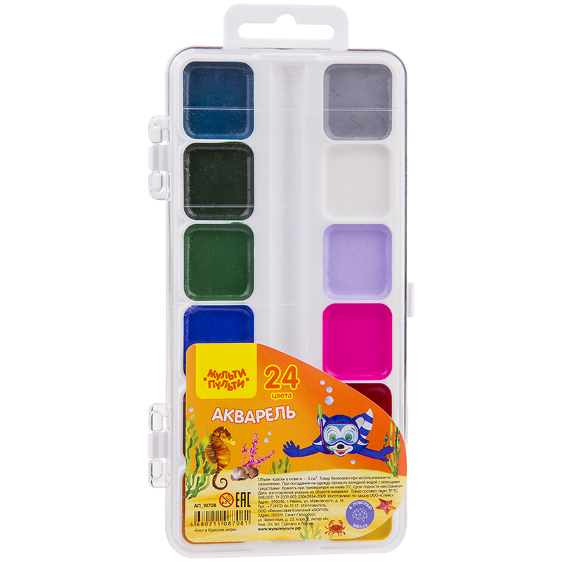 Акварельные краски 24 цв. Мульти-Пульти медовая, пласт. уп., европодвес, без кисти, АП_10708