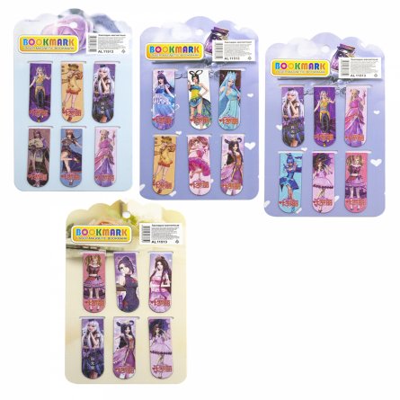 Набор магнитных закладок, Alingar, 120х20 мм, 'Анимэ', (6 шт;уп), европодвес, AL11513