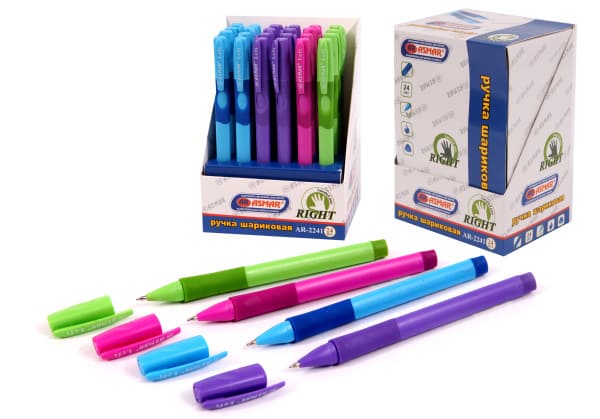 Ручка шариковая на масляной основе с резин. упором для правши, синяя, AR-2241