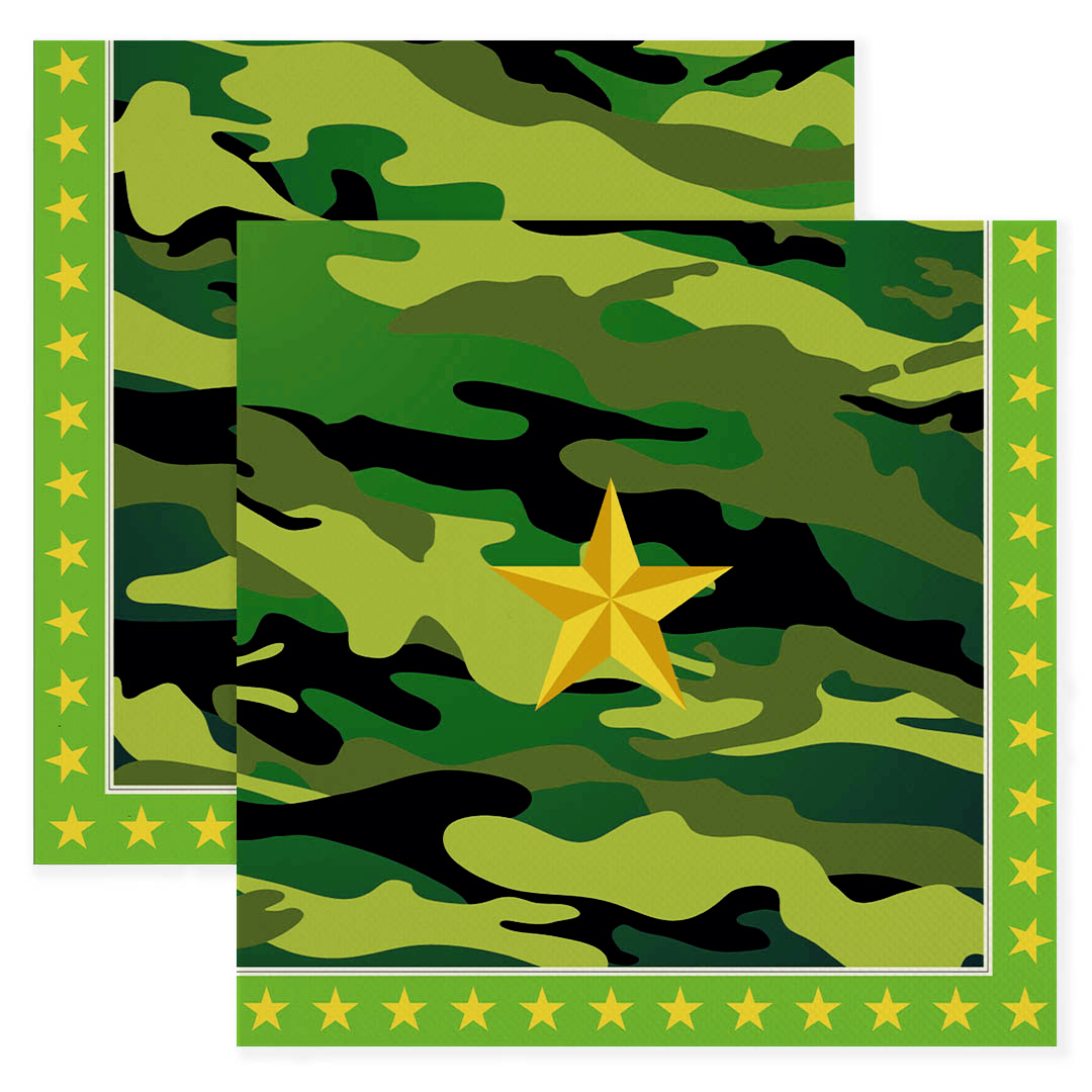 Сервировочные салфетки, Звездный Камуфляж, Темно-зеленый, 33х33 см, 20 шт, 6231456