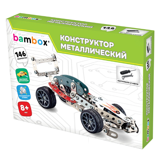 Конструктор металлический Гоночный болид, с подвижными деталями, 146 элементов, BAMBOX, 666365