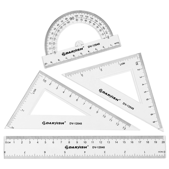 Набор геометр. 'Darvish' 4 предмета (линейка 20 см+ транспортир+ 2 треугольника), DV-12048