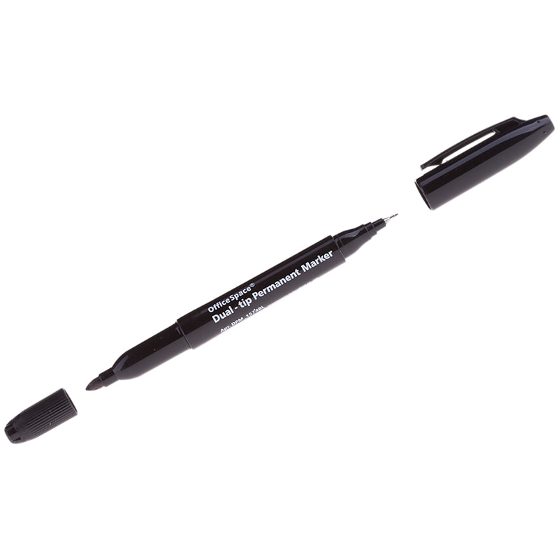Маркер перманентный двусторонний OfficeSpace 0,5 мм; 2,2 мм, черный, DPM_1574BL