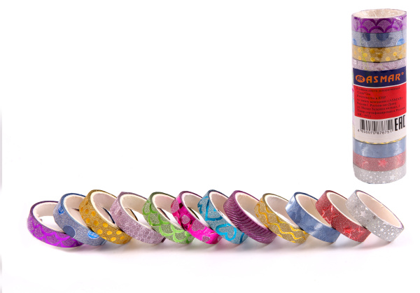 Скотч декоративный 12 мм х 3 м ,150 mic , с рисунком , (12 шт;уп), AR-4411