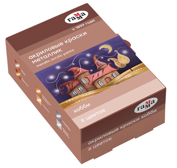 Краски акриловые декоративные Гамма 'Хобби', 06 цветов, 20 мл, картон. упаковка, 180120225