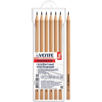 Карандаш чернографитный 'deVENTE. АРХИТЕКТОР', (2Т, Т, ТМ-2, М, 2М), 2 мм, (6 шт;уп), 5030705