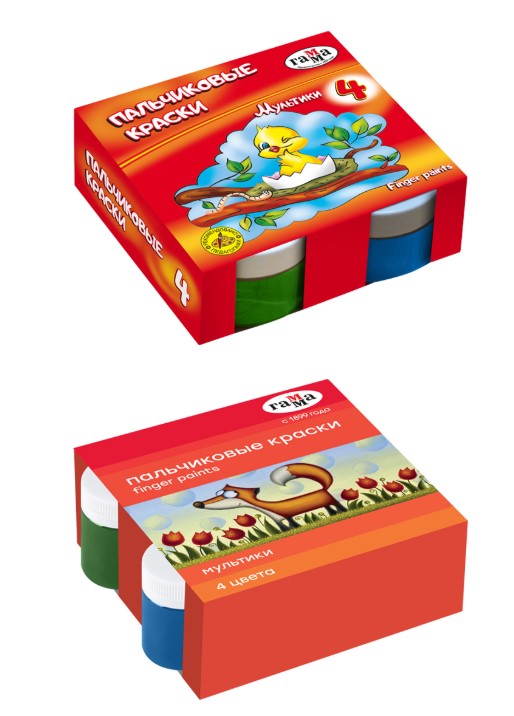 Краски пальчиковые Гамма Мультики, классические, 04 цвета, 50 мл, картон. упак, 180120212