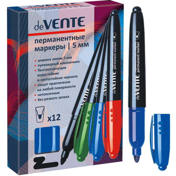 Маркер перманентный 'deVENTE', круглый корпус , 5 мм пулевидный наконечник, синий цвет, 5043735