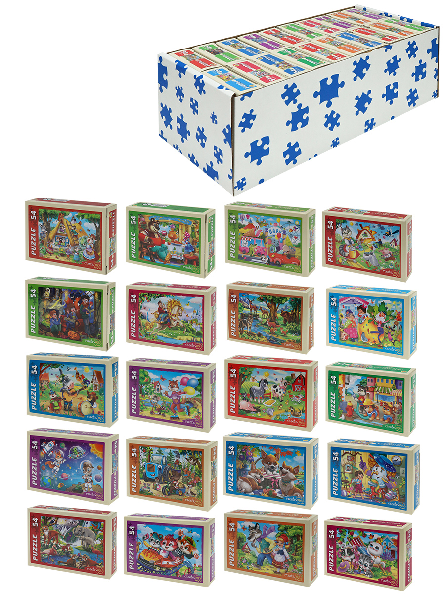 МИКС. ПАЗЛЫ 54 элемента. МИЛЫЕ КАРТИНКИ (20 шт в шоубоксе) П54-5127