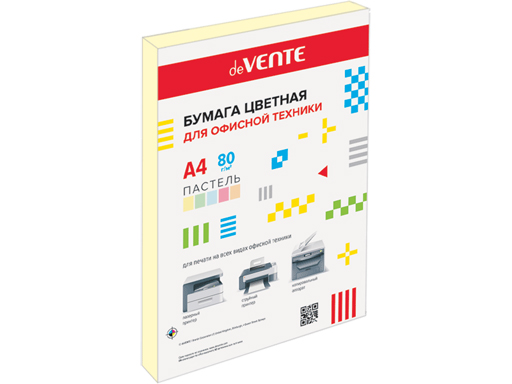 Бумага цветная для офисной техники,'deVENTE', А4 , 80г;м2, пастель, желтый цвет, (20 л), 2072234