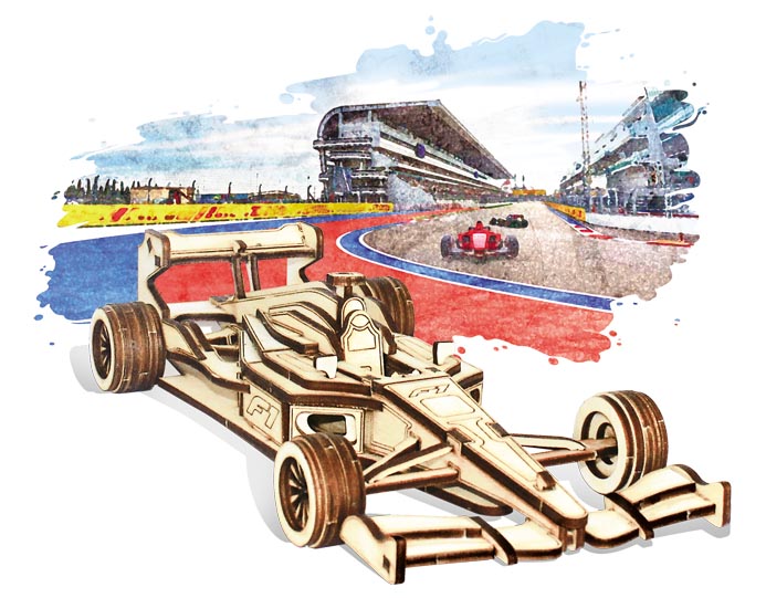 Конструктор деревянный 'Болид F-1', 9+, 24х11х5 см, СК-004