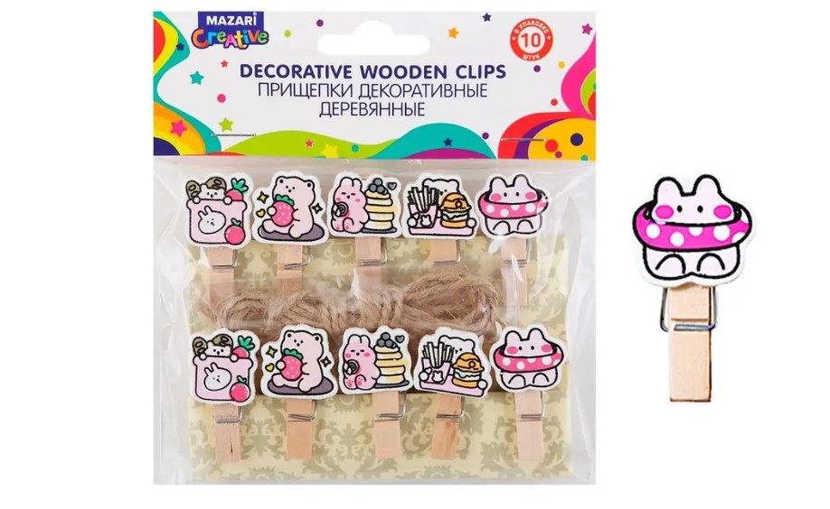 Прищепки декоративные деревянные DELICIOUS (10 шт;уп), размер 3.5 х 0.7 см, M-1540