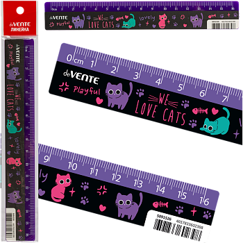 Линейка пластиковая 'deVENTE. Funny Cats' 16 см, с дизайном, с индивидуальной маркировкой, 5091526
